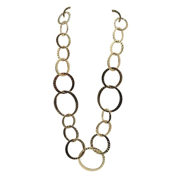 Gold Tone Hammered Link Chain Necklace With Adjustable Clasp 27 in - Picture 1 of 6